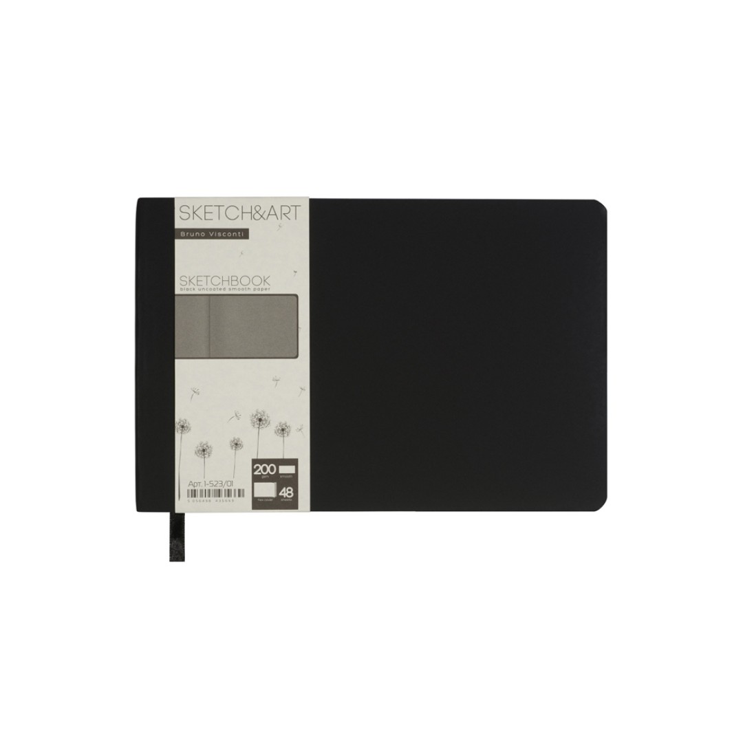Скетчбук "Sketch & Art" в мягком переплете 210х140 мм, 48 л. черной бумаги 200 гр., черный