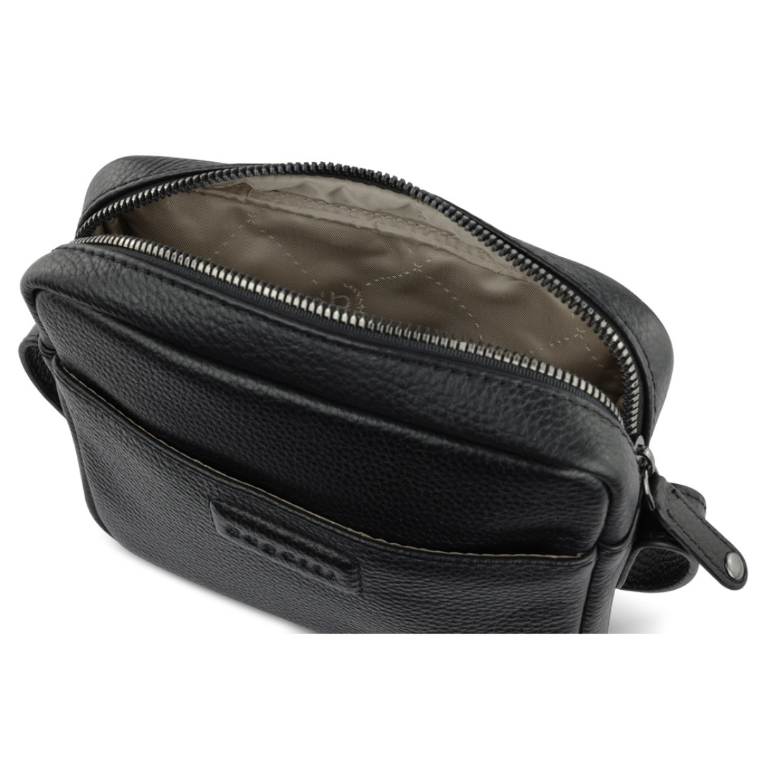 Сумка кросс-боди женская BUGATTI Elsa, чёрная, воловья кожа/полиэстер, 19х5,5х14 см