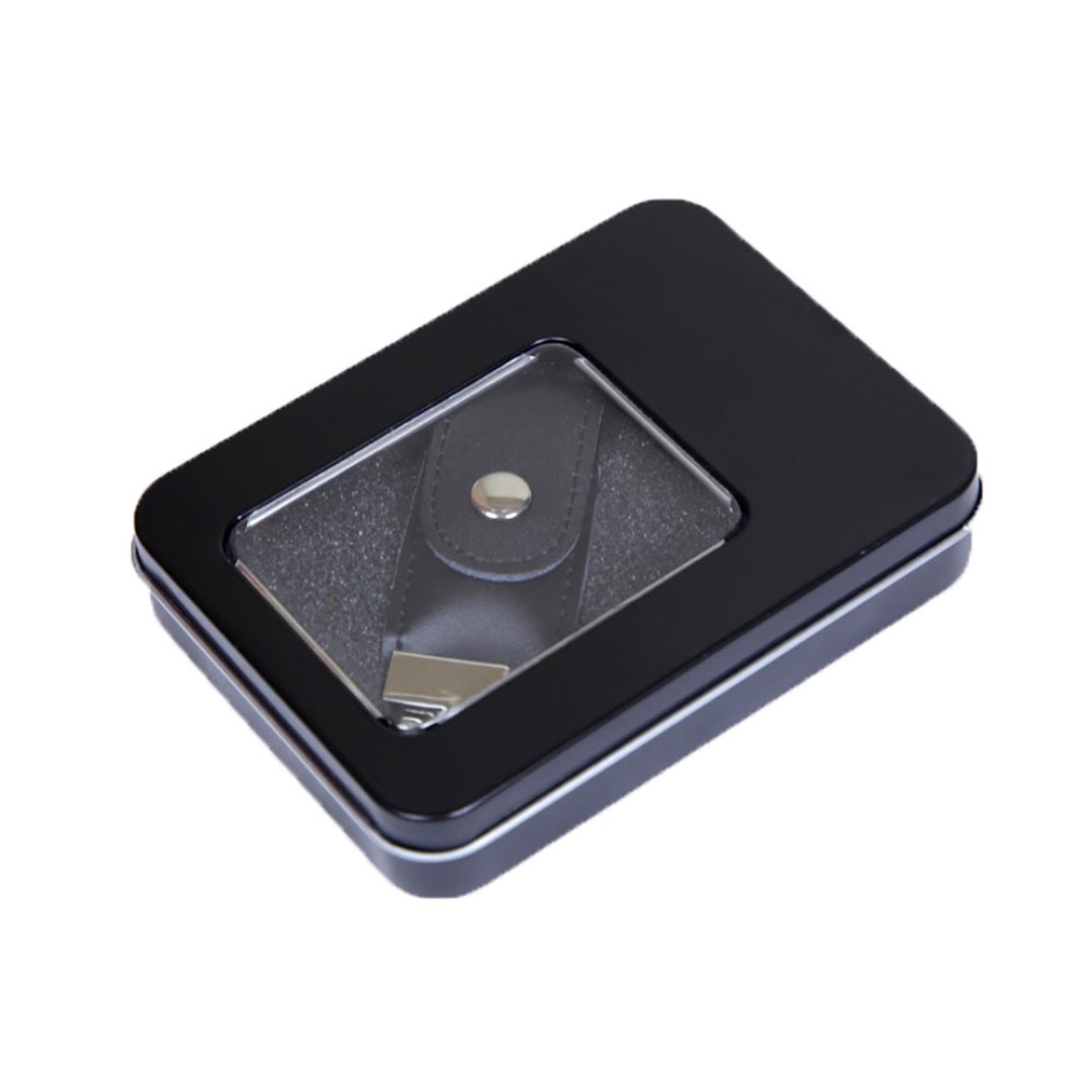 Металлическая коробочка G04 черного цвета с прозрачным окошком