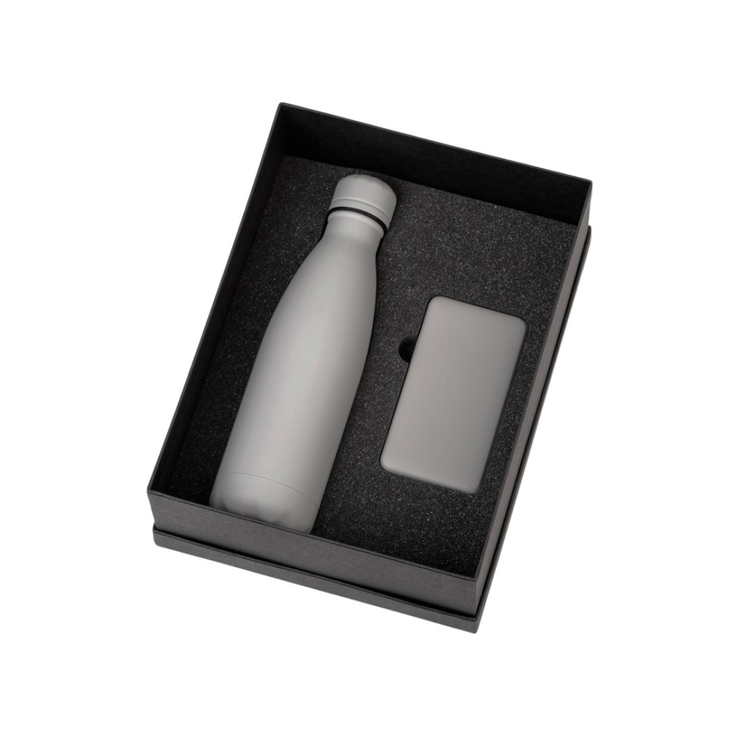 Подарочный набор с термобутылкой и повербанком С2, серый