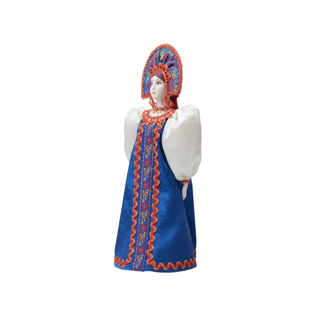 Подарочный набор: кукла фарфоровая, чай "Малина с мятой", синий