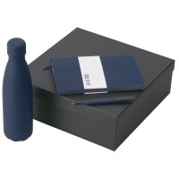 Подарочный набор c блокнотом C1, ручкой и термобутылкой, темно-синий