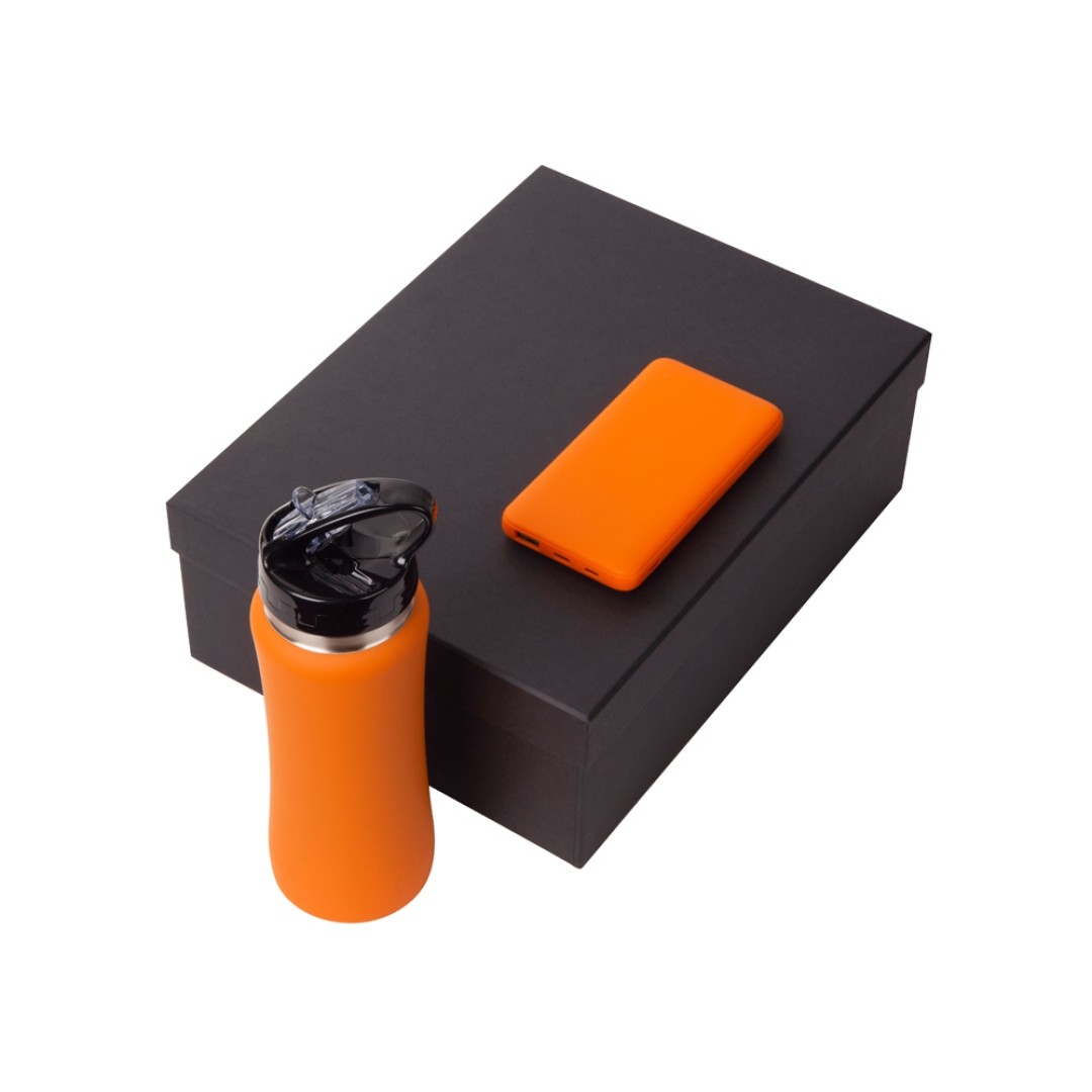 Подарочный набор с бутылкой для воды и повербанком С2, 10000 mAh, оранжевый