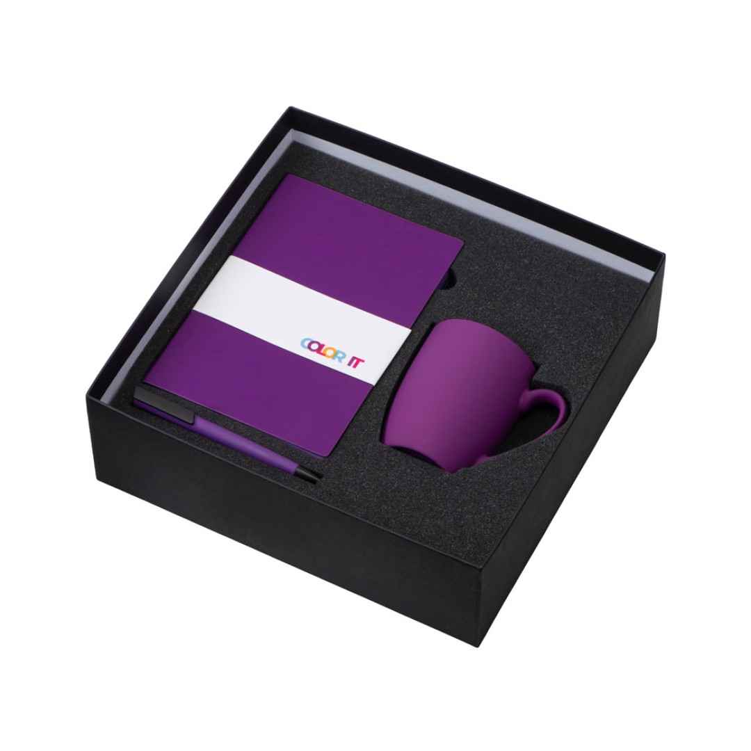 Подарочный набор с блокнотом С1, пластиковой ручкой и кружкой, фиолетовый