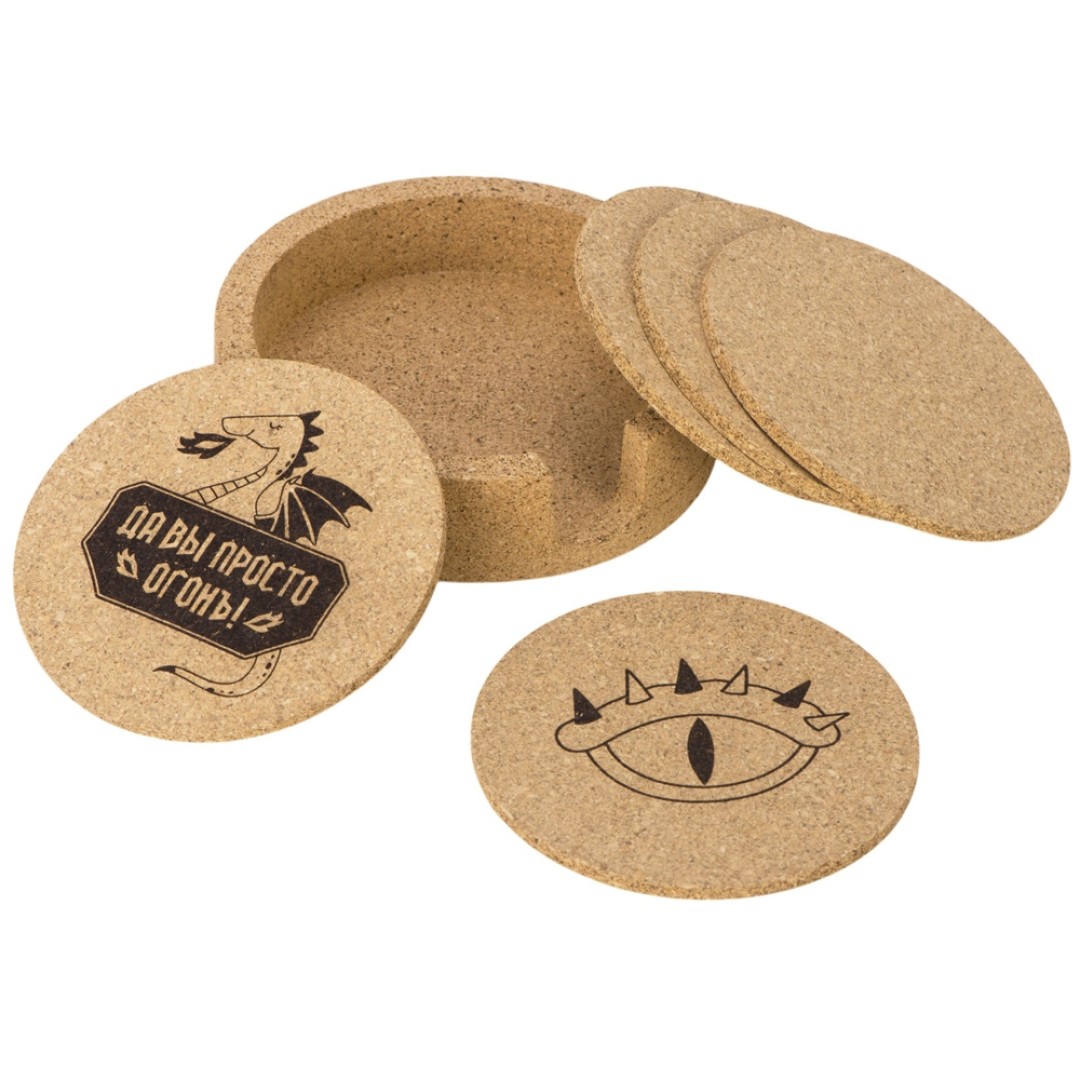 Набор костеров из пробки на подставке из пробки "Krock" (гравировка)