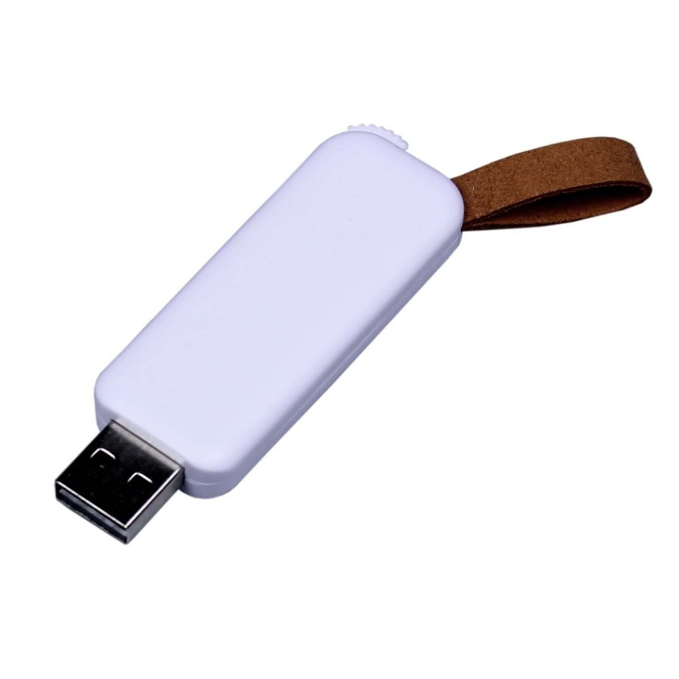 USB-флешка промо на 32 Гб прямоугольной формы, выдвижной механизм, белый