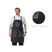 Фартук из канваса с ремнями из натуральной кожи, материал: канвас смесовый, плотность 450 гр/м, натуральная кожа КРС, цвет черный, коричневый темный