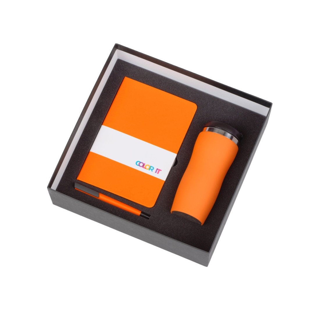 Подарочный набор c блокнотом С2, ручкой и термокружкой Mony Steel, оранжевый