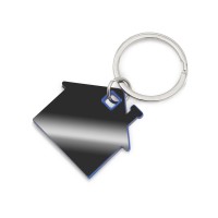 Металлический брелок с пластиковой цветной вставкой "SteelPop House", серебристый с синим