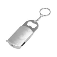 Брелок-открывалка с рулеткой и фонариком "Open", серебристый