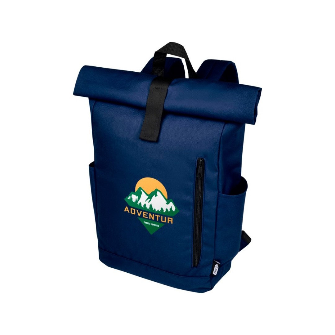 Рюкзак Byron 15,6" объемом 18 л со скручиваемым верхом, изготовленный из переработанного ПЭТ по стандарту GRS, темно-синий