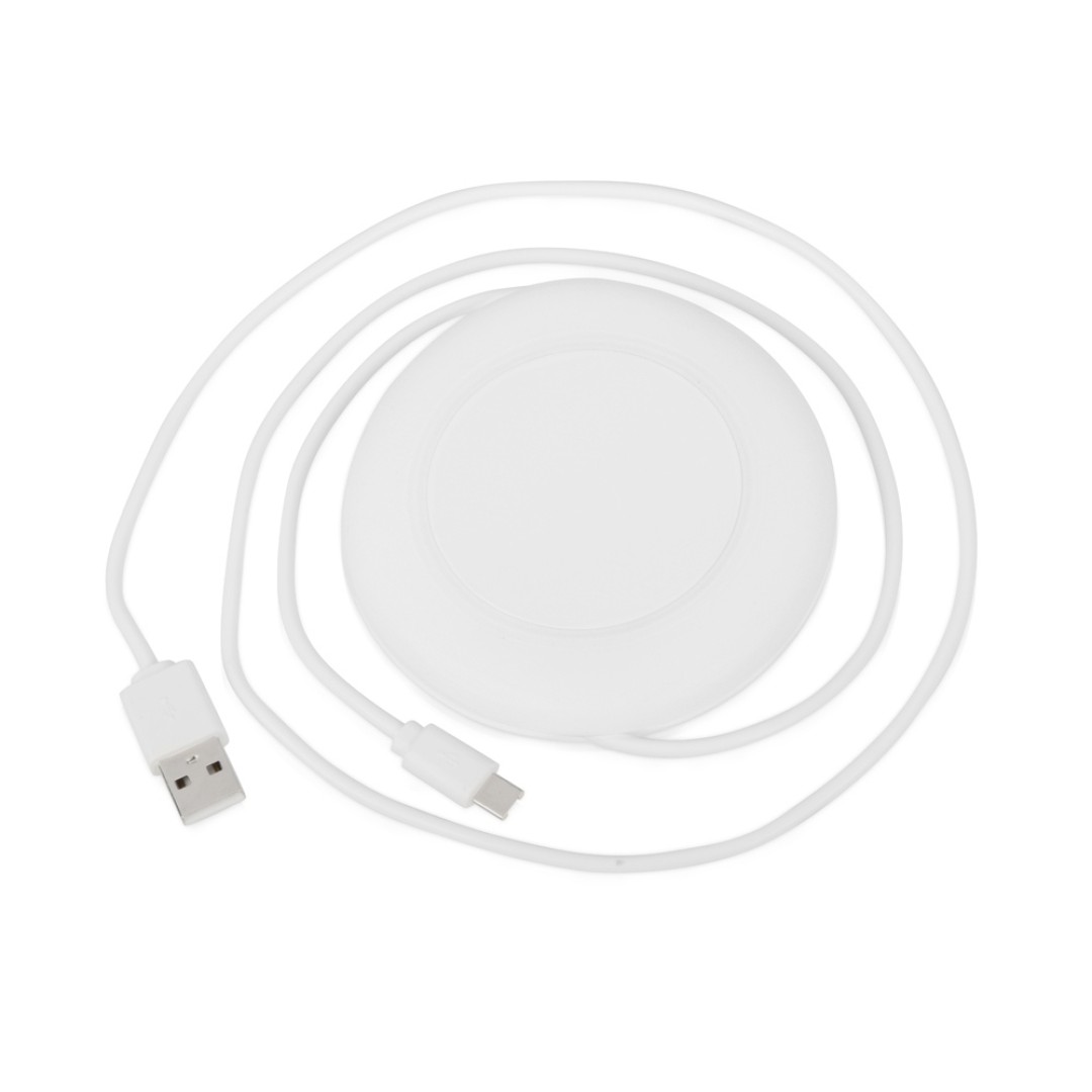 Беспроводное зарядное устройство со встроенным кабелем 2-в-1 "Disc", белый