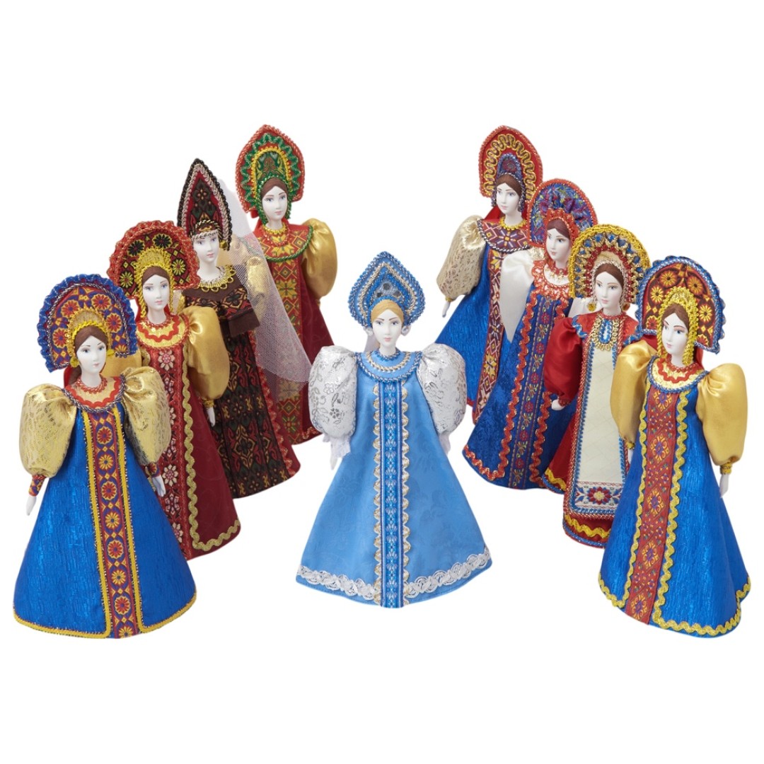 Подарочный набор: кукла фарфоровая, чай "Малина с мятой", синий