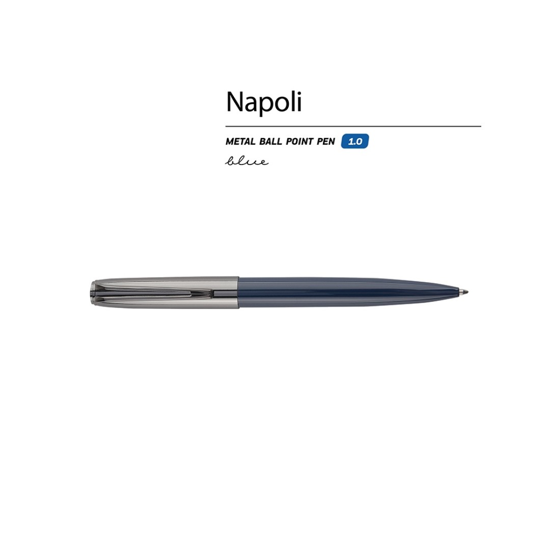 Ручка металлическая шариковая "Napoli", синий/вороненая сталь
