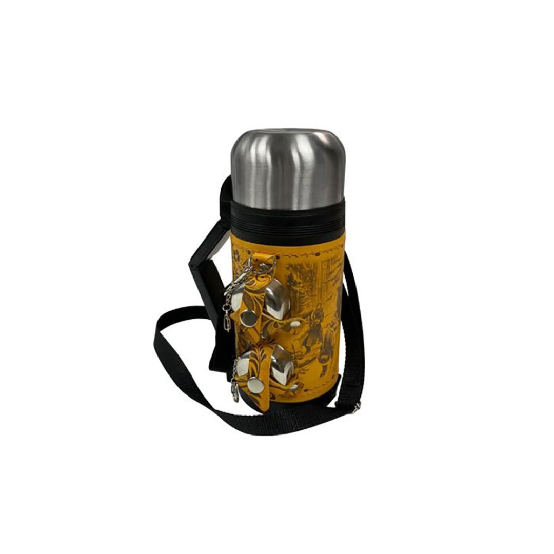 Термос в кожаном чехле, 1,2л, рыжая кожа