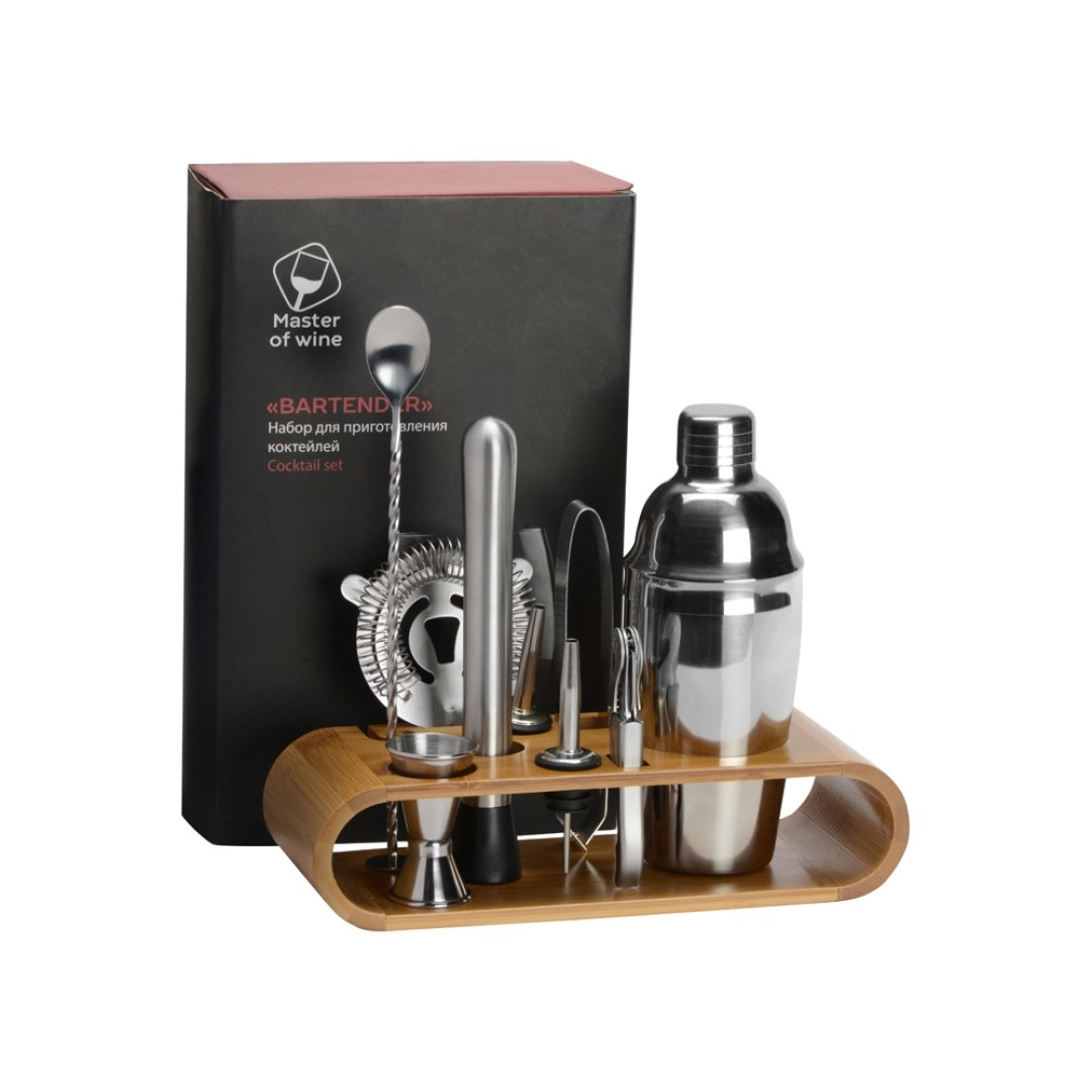 Набор "Bartender" для приготовления коктейлей на бамбуковой подставке