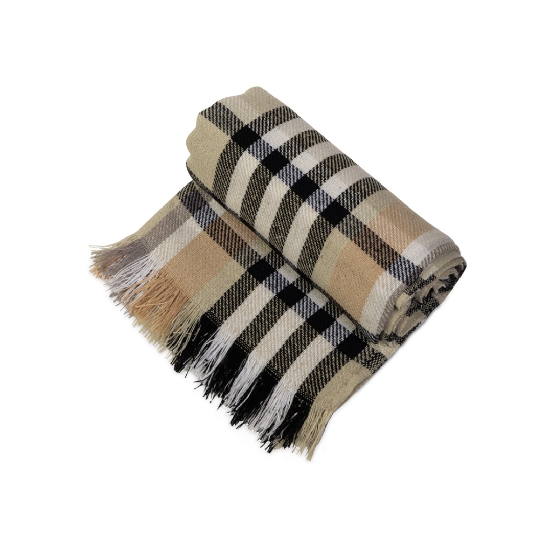 Плед Liner с бахромой, 140*205 см., бежевый с черным