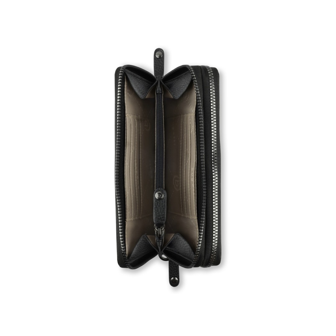 Кошелёк женский BUGATTI Elsa, с защитой данных RFID, чёрный, воловья кожа/полиэстер, 19х3х10,5 см