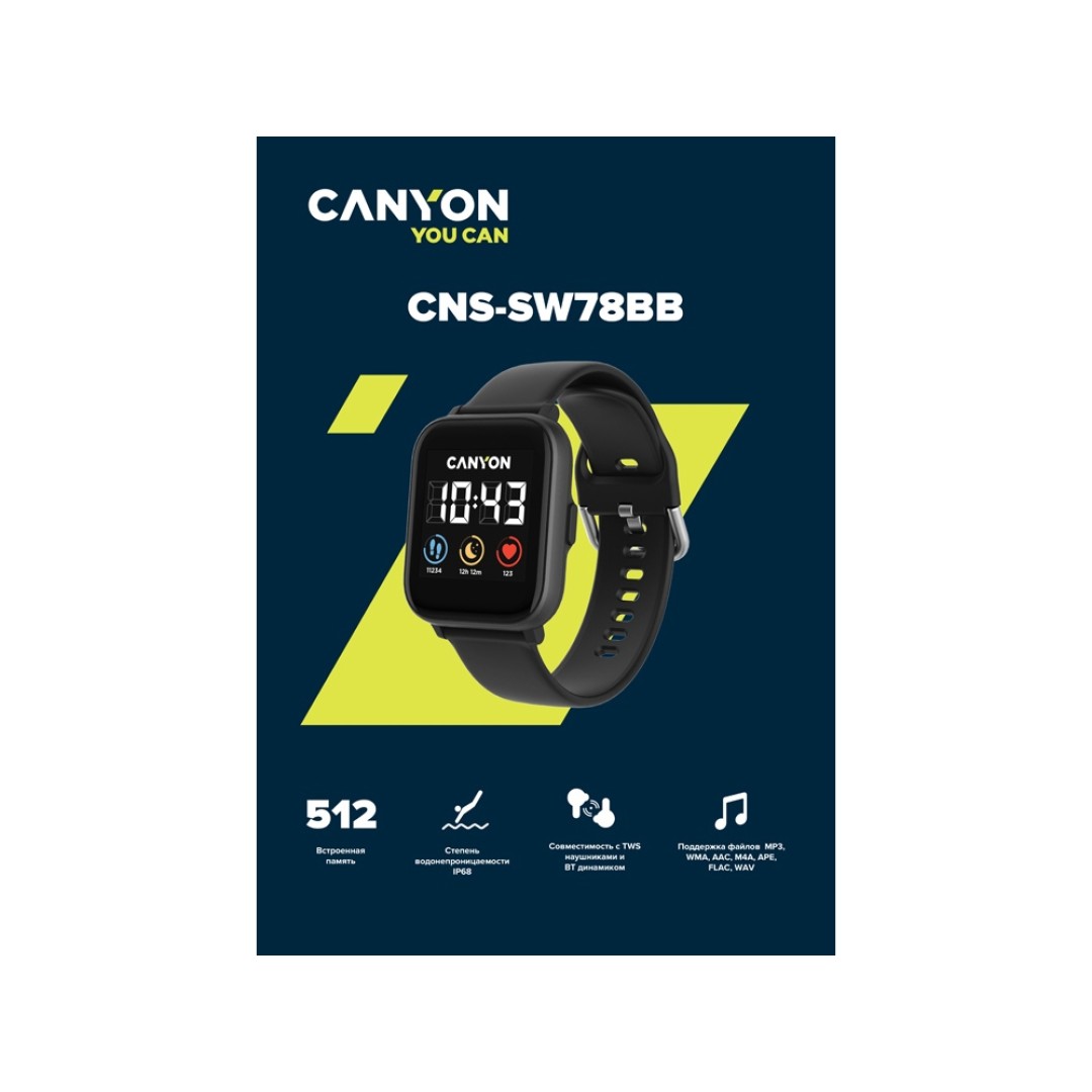 Смарт-часы со встроенным плеером Canyon SaltSW-78, черный