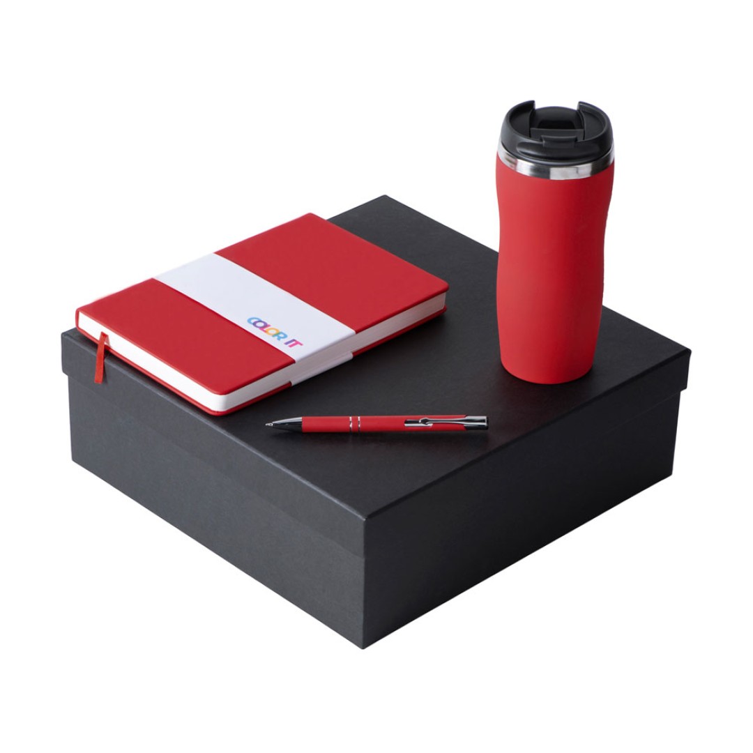 Подарочный набор с блокнотом С2, металлической ручкой и термокружкой, красный