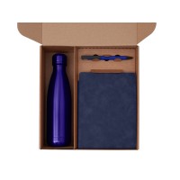 Подарочный набор с термобутылкой, блокнотом, ручкой и чаем, синий