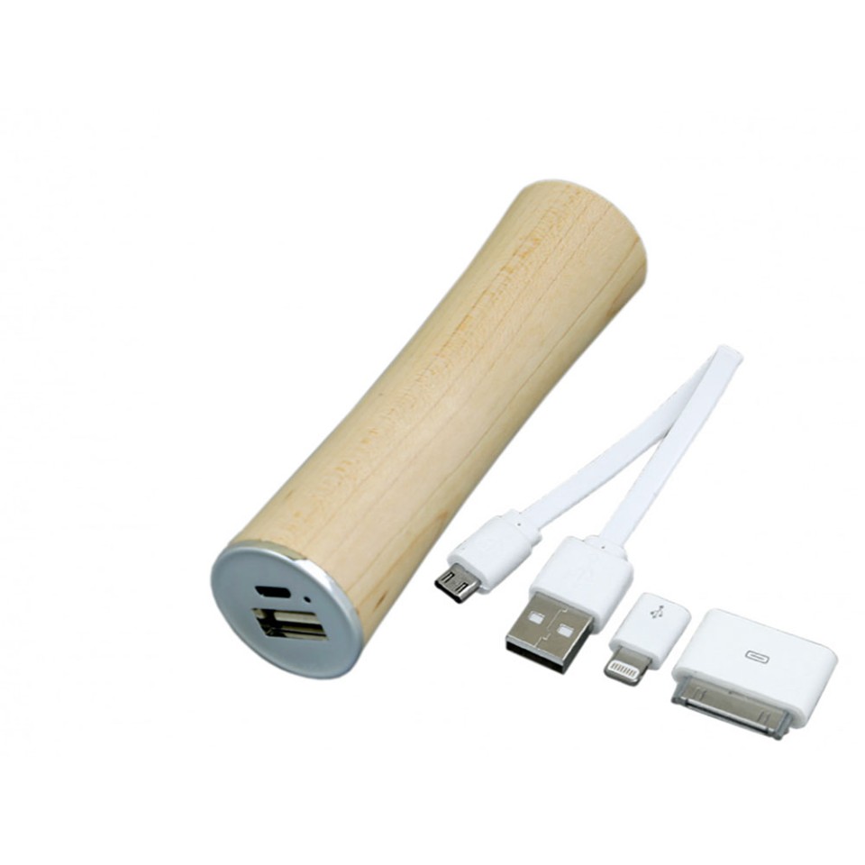 PB_wood2 Универсальное зарядное устройство power bank круглой формы. 2200MAH. Белый