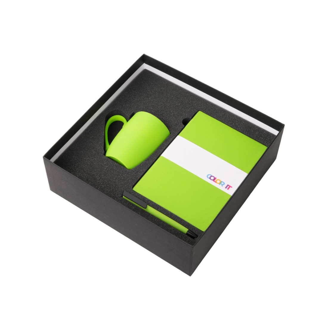 Подарочный набор c блокнотом C2, ручкой и кружкой, зеленое яблоко