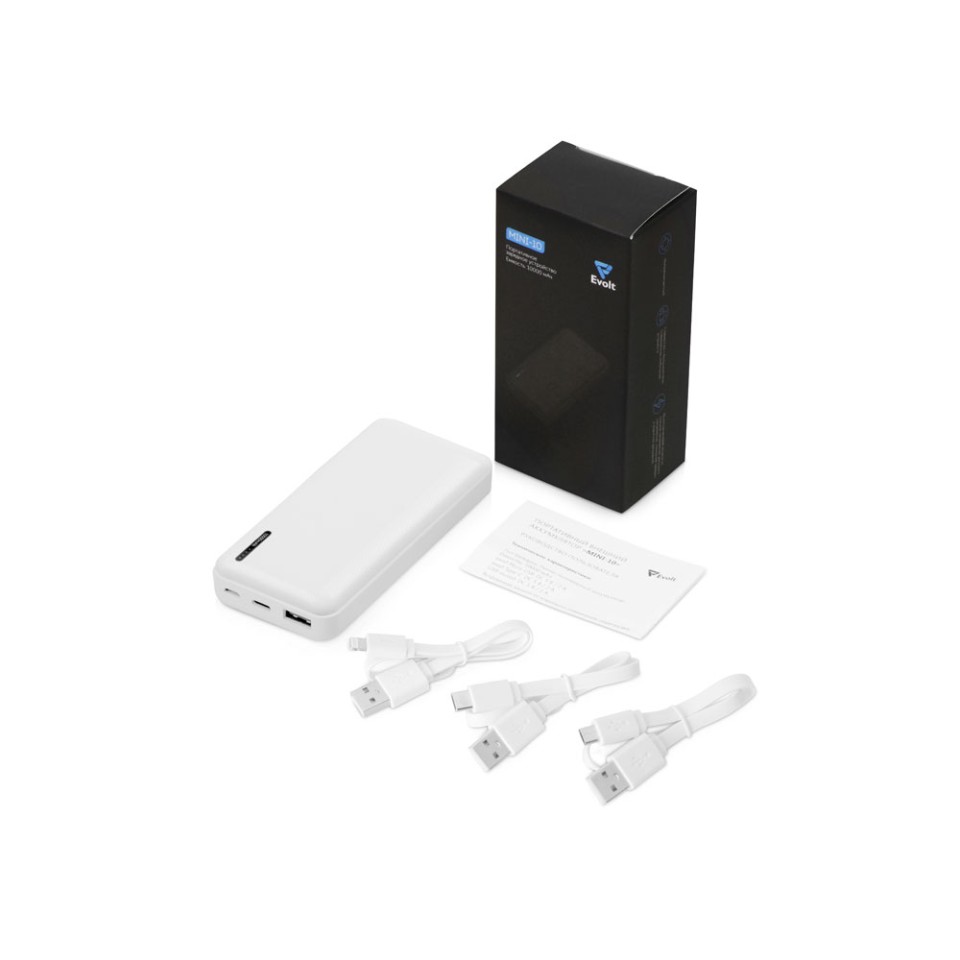 Внешний аккумулятор Evolt "Mini-10", 10000 mAh, белый