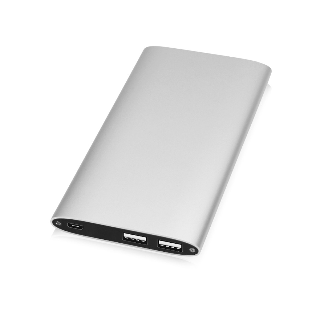 Портативное зарядное устройство "Джет" с 2-мя USB-портами, 8000 mAh, серебристый