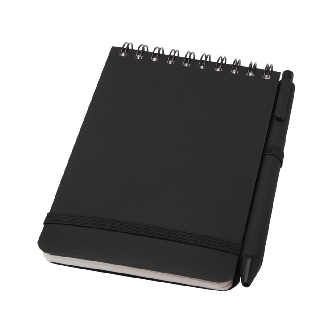 Блокнот Thalaasa формата А6 в твердой обложке из океанического пластика с шариковой ручкой - сплошной черный