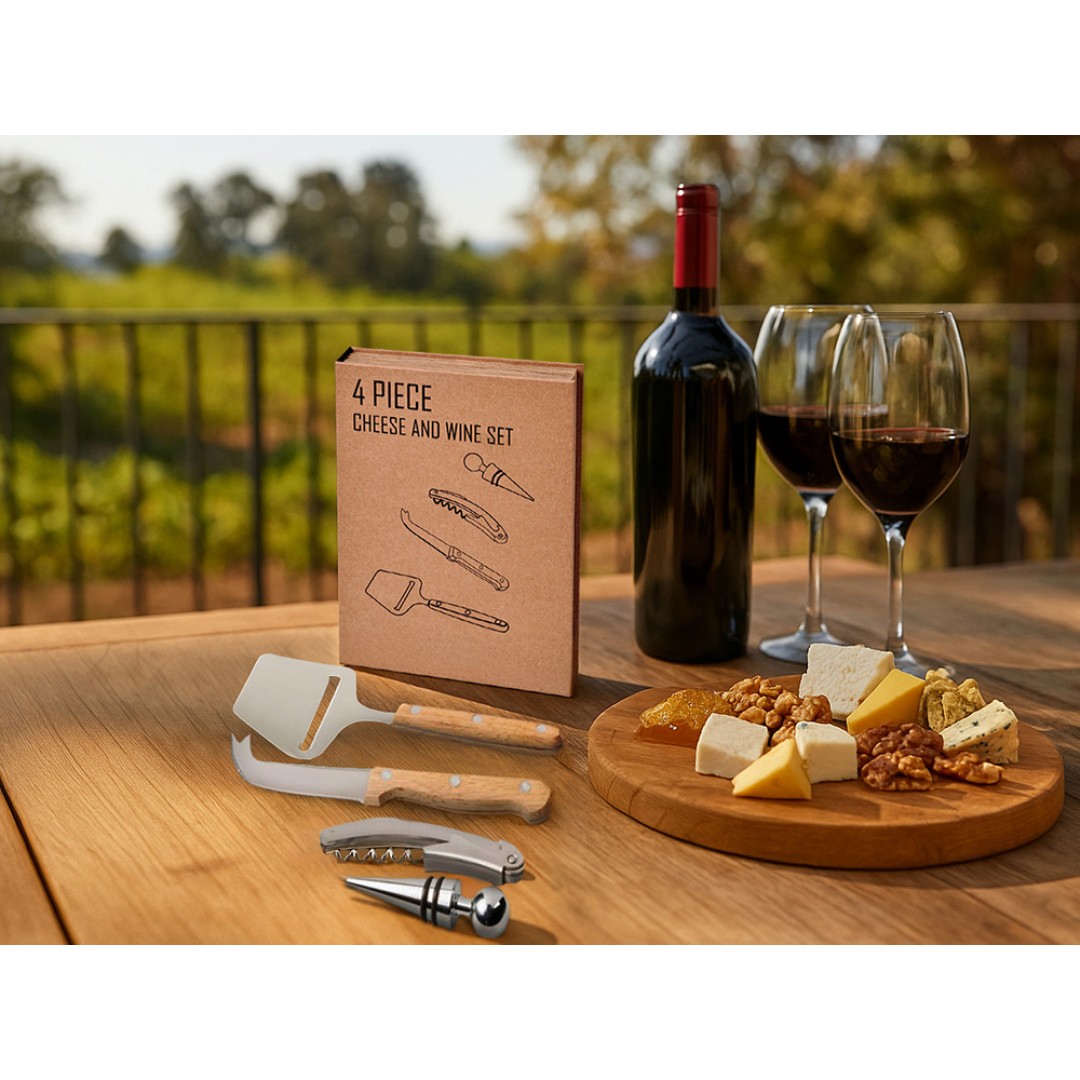 Подарочный набор для вина и сыра Reze из 4 предметов, натуральный