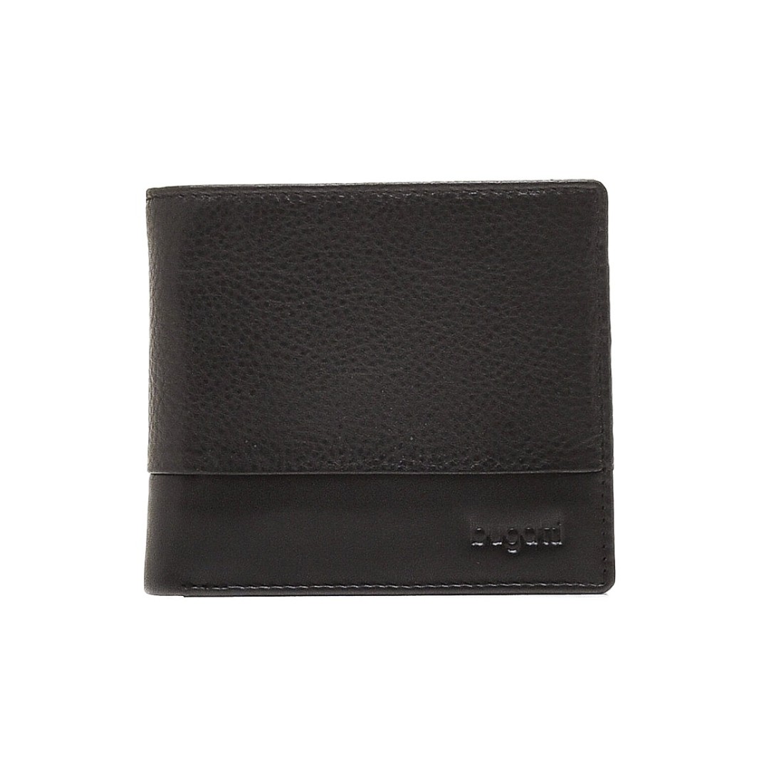 Портмоне BUGATTI Atlanta, чёрное, натуральная воловья кожа, 10,5х1х9 см