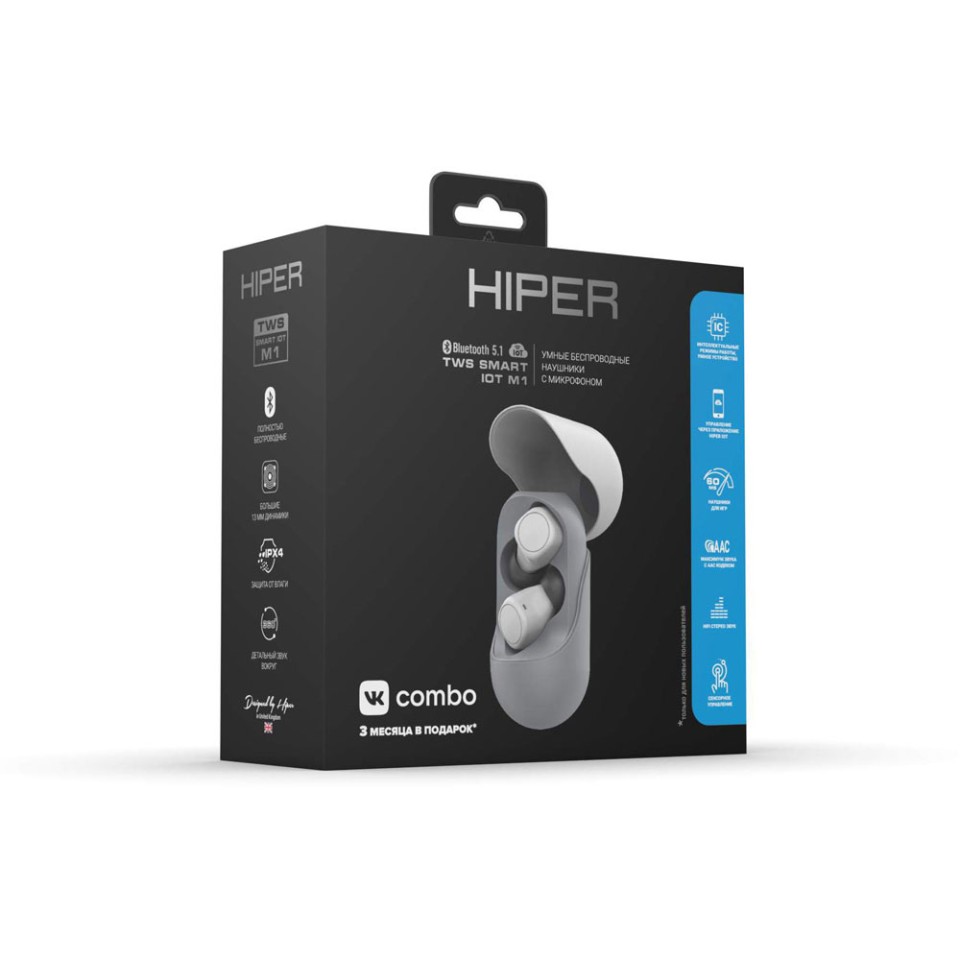 Беспроводные наушники HIPER TWS Smart IoT M1 (HTW-M10) Bluetooth 5.1 гарнитура, Серый (Р)