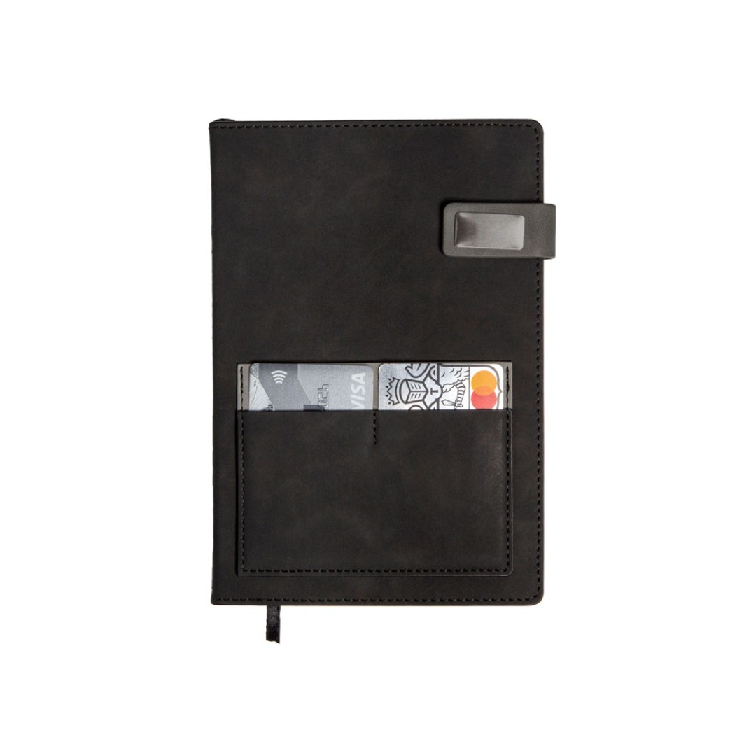 Бизнес блокнот А5 "Freya" с клапаном и карманом для визиток, твердая обложка, 128 листов, черный и свет