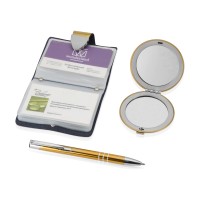 Набор «Чувства»: шариковая ручка, зеркало, визитница, золотистый (Р)