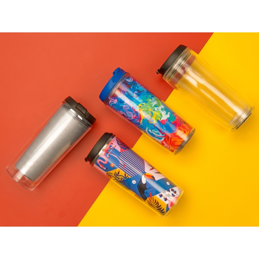 Термокружка «Mony» 400мл, под цифровую печать, прозрачный/черный