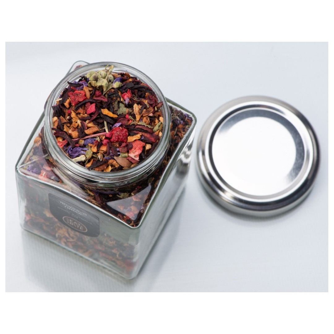 Чай ягодно-травяной, серия "Bouquet", ягодный пирог, стеклянная банка