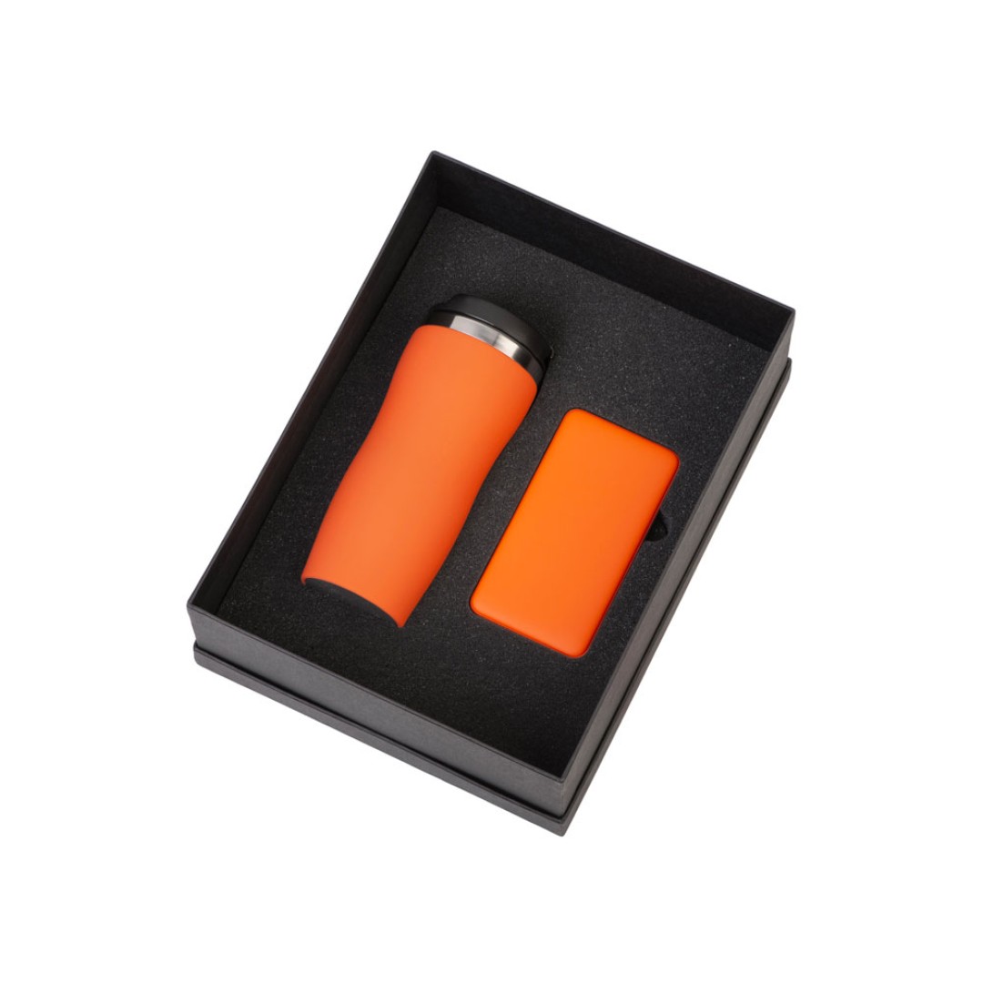 Подарочный набор c вакуумной термокружкой и повербанком С1, оранжевый