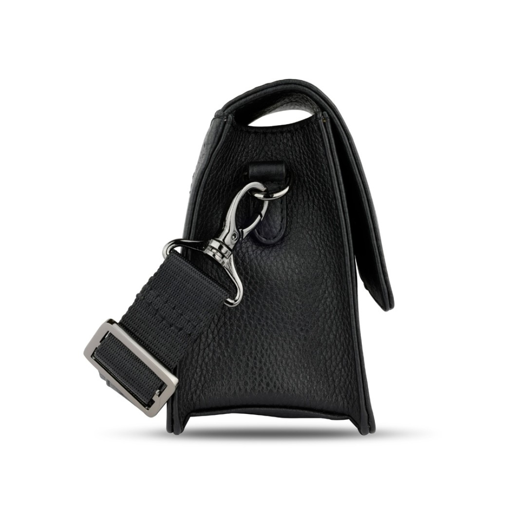 Сумка через плечо женская BUGATTI Elsa, чёрная, воловья кожа/полиэстер, 18,5х8,5х14,5 см