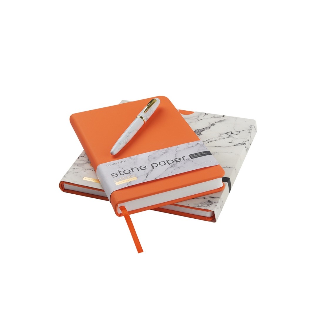 Ежедневник с каменной бумагой недатированный А5 "Carrara"», оранжевый