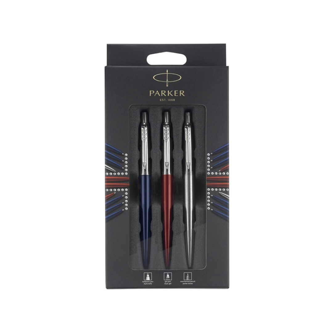 Набор Parker Jotter London Trio: гелевая ручка Red CT + шариковая ручка Blue CT + карандаш Stainless Steel CT