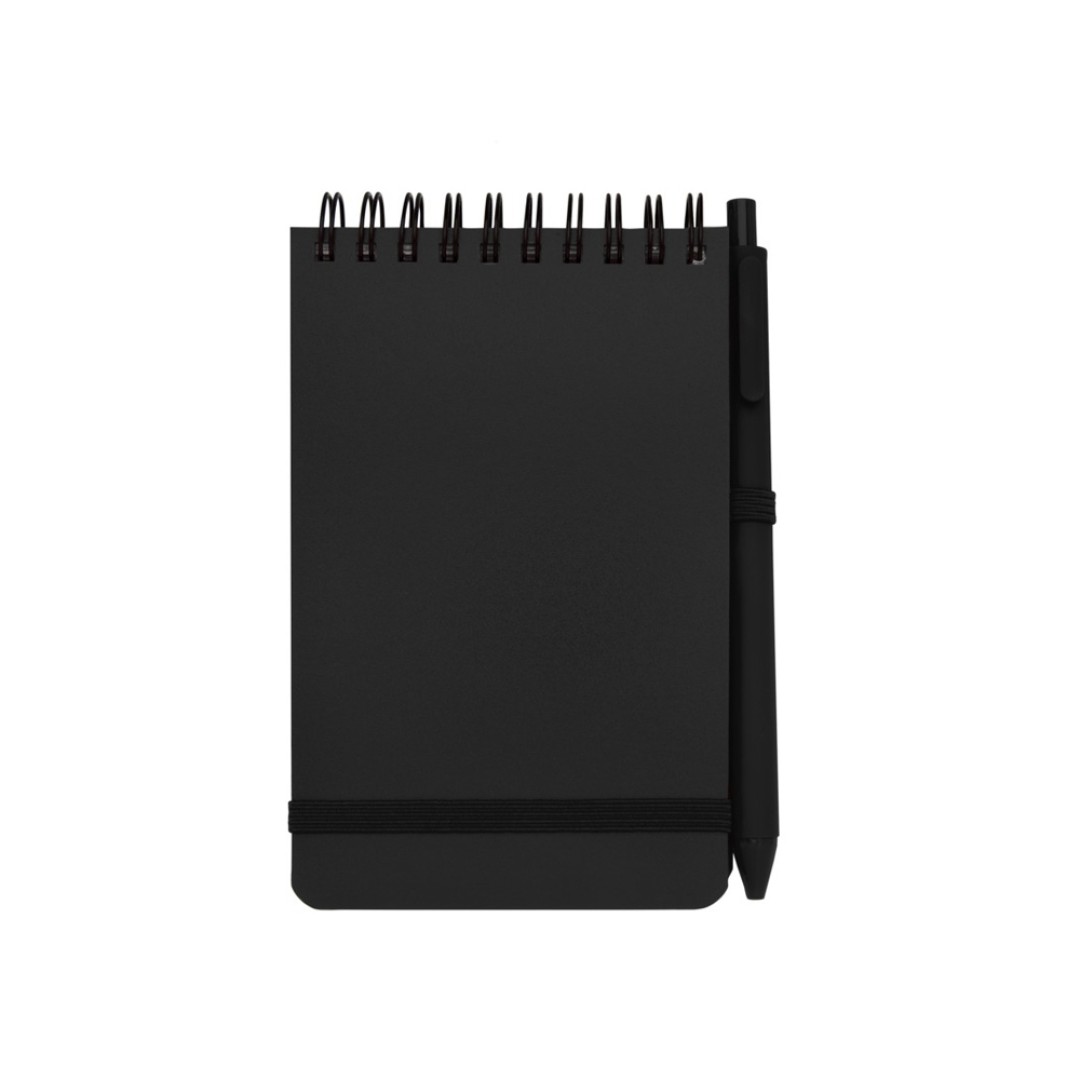 Блокнот Thalaasa формата А6 в твердой обложке из океанического пластика с шариковой ручкой - сплошной черный