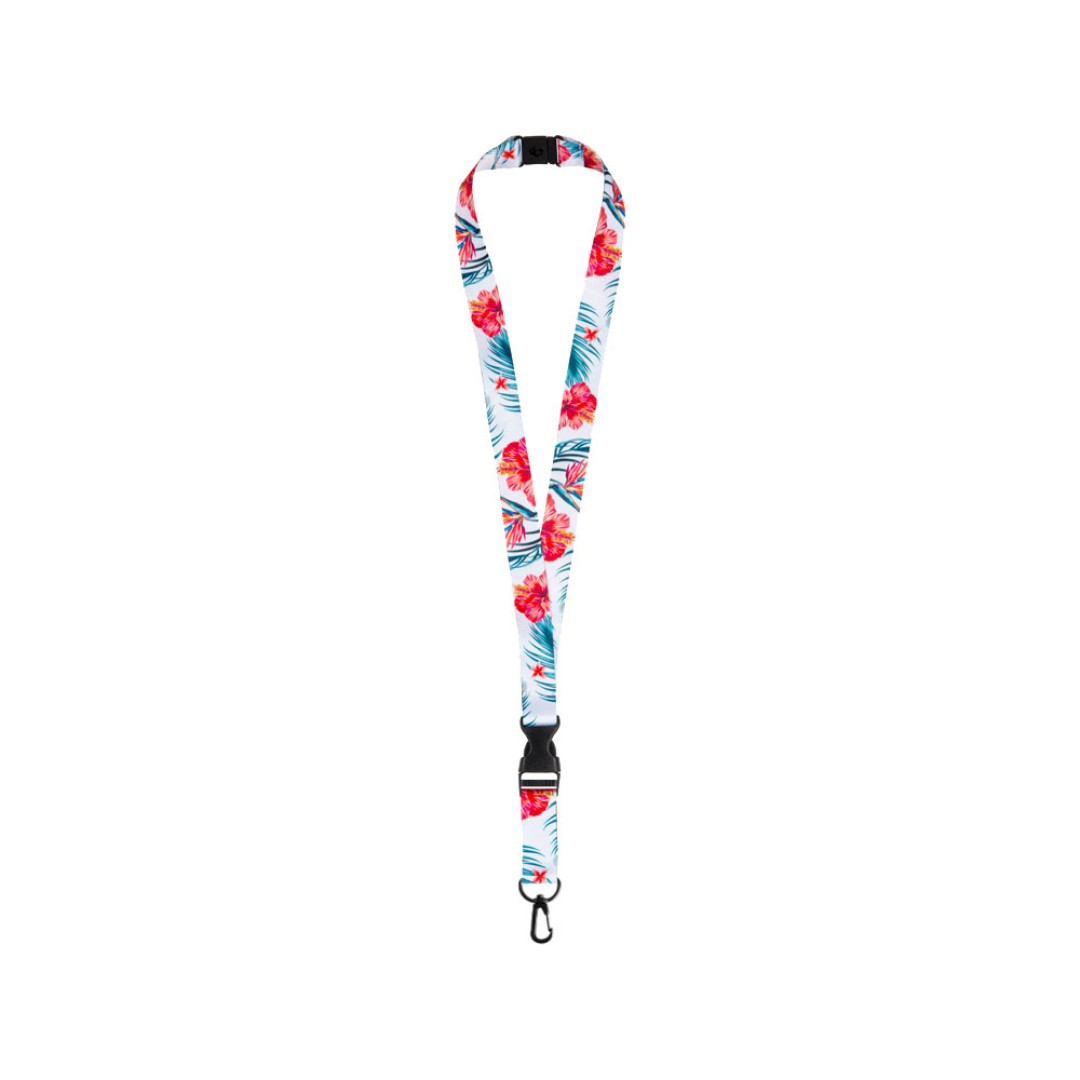 Ланъярд 2 см под сублимацию с карабином, межуровневым замком и замком обрыва, черный