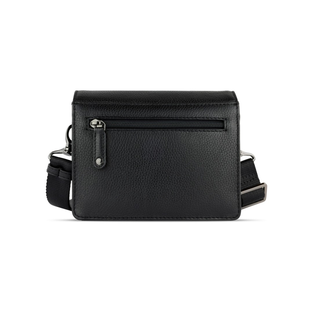 Сумка через плечо женская BUGATTI Elsa, чёрная, воловья кожа/полиэстер, 18,5х8,5х14,5 см