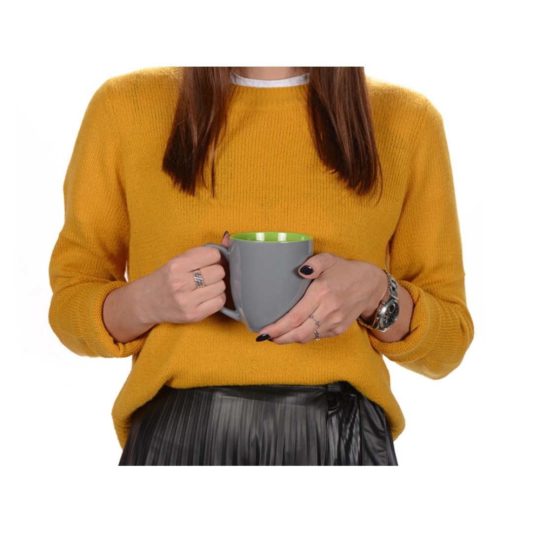 Кружка керамическая «Gracy» 450мл, серый/зеленое яблоко (P)