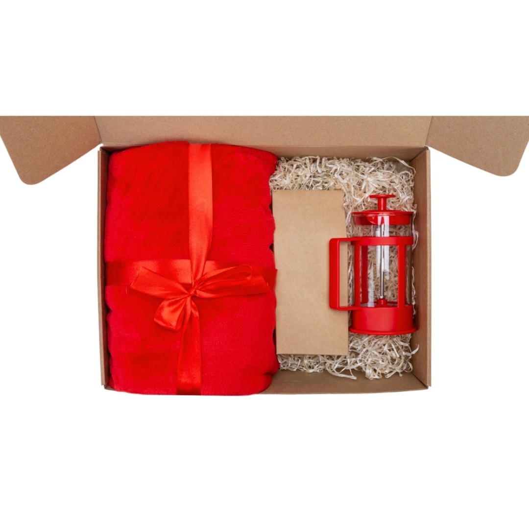 Подарочный набор Tea time с пледом, красный