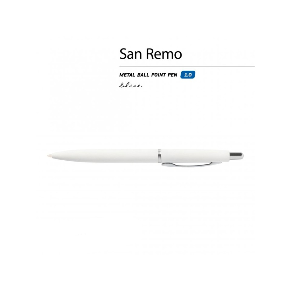 Ручка "SAN REMO" шариковая, автоматическая, белый металлический корпус 1.00 мм, синяя