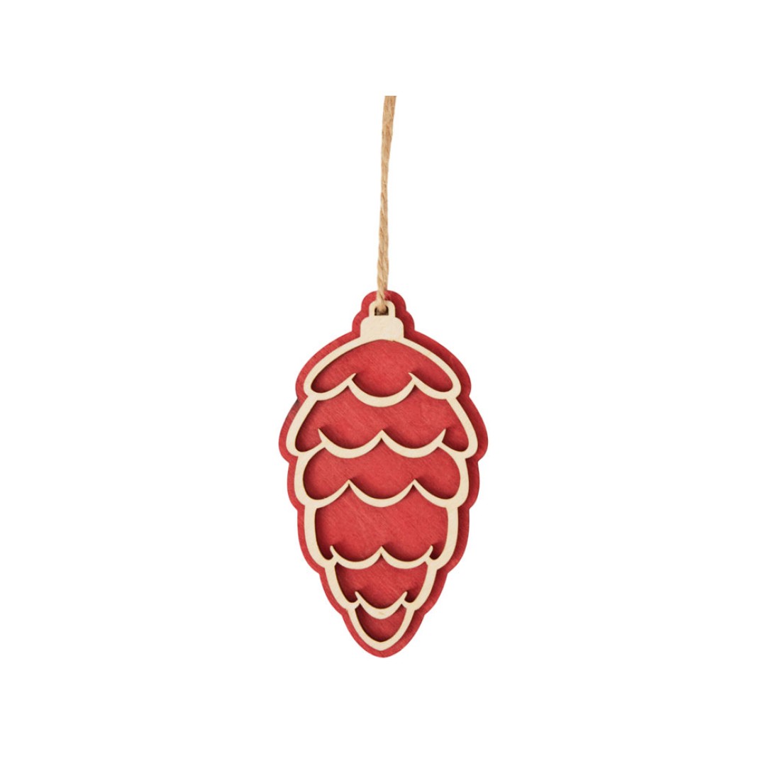 Подвеска шишка с цветной подложкой, красная подложка