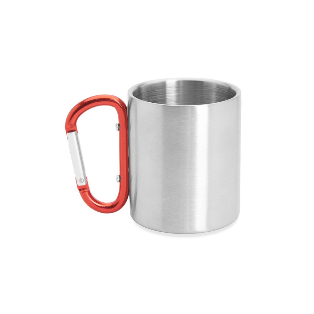 Кружка GUAYA с ручкой карабином, 230 мл, серебристый/красный