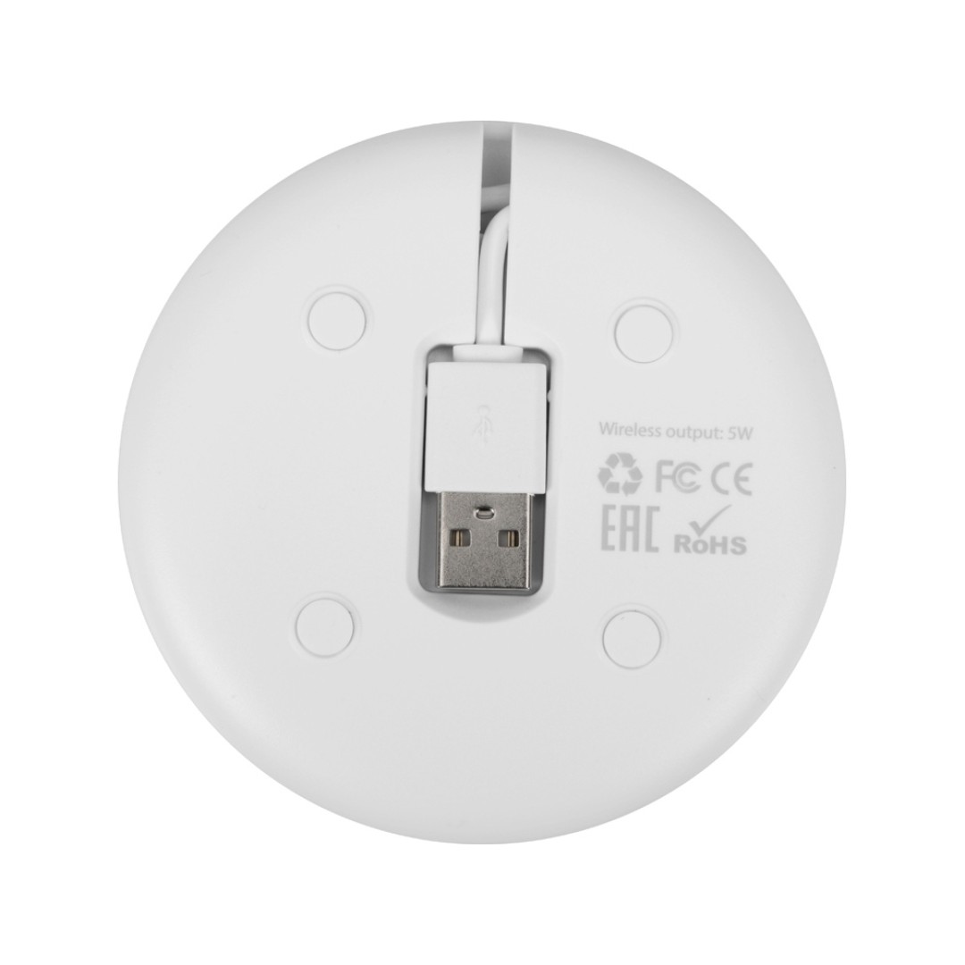 Беспроводное зарядное устройство со встроенным кабелем 2-в-1 "Disc", белый
